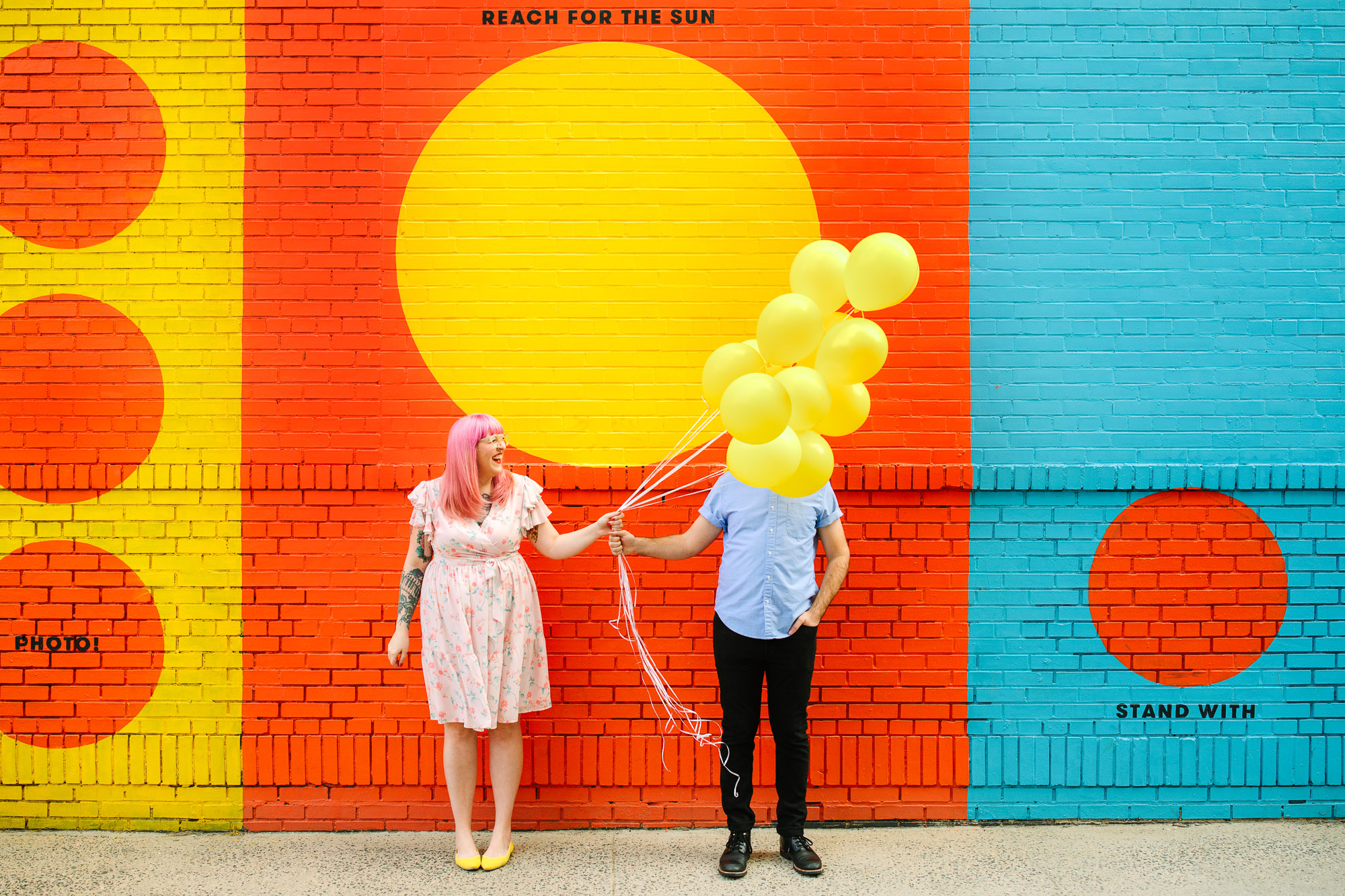 Colorful NYC balloon engagement session by Mary Costa Photography