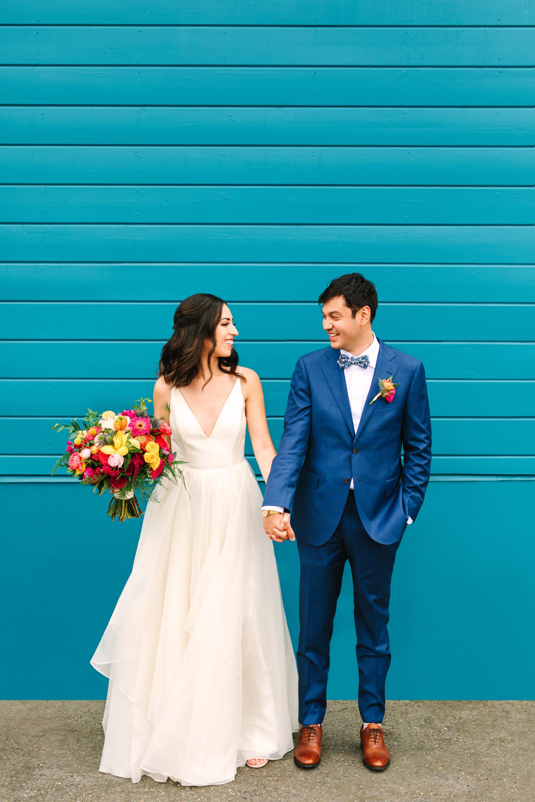 Sodo Park colorful wedding couple by Mary Costa Photography