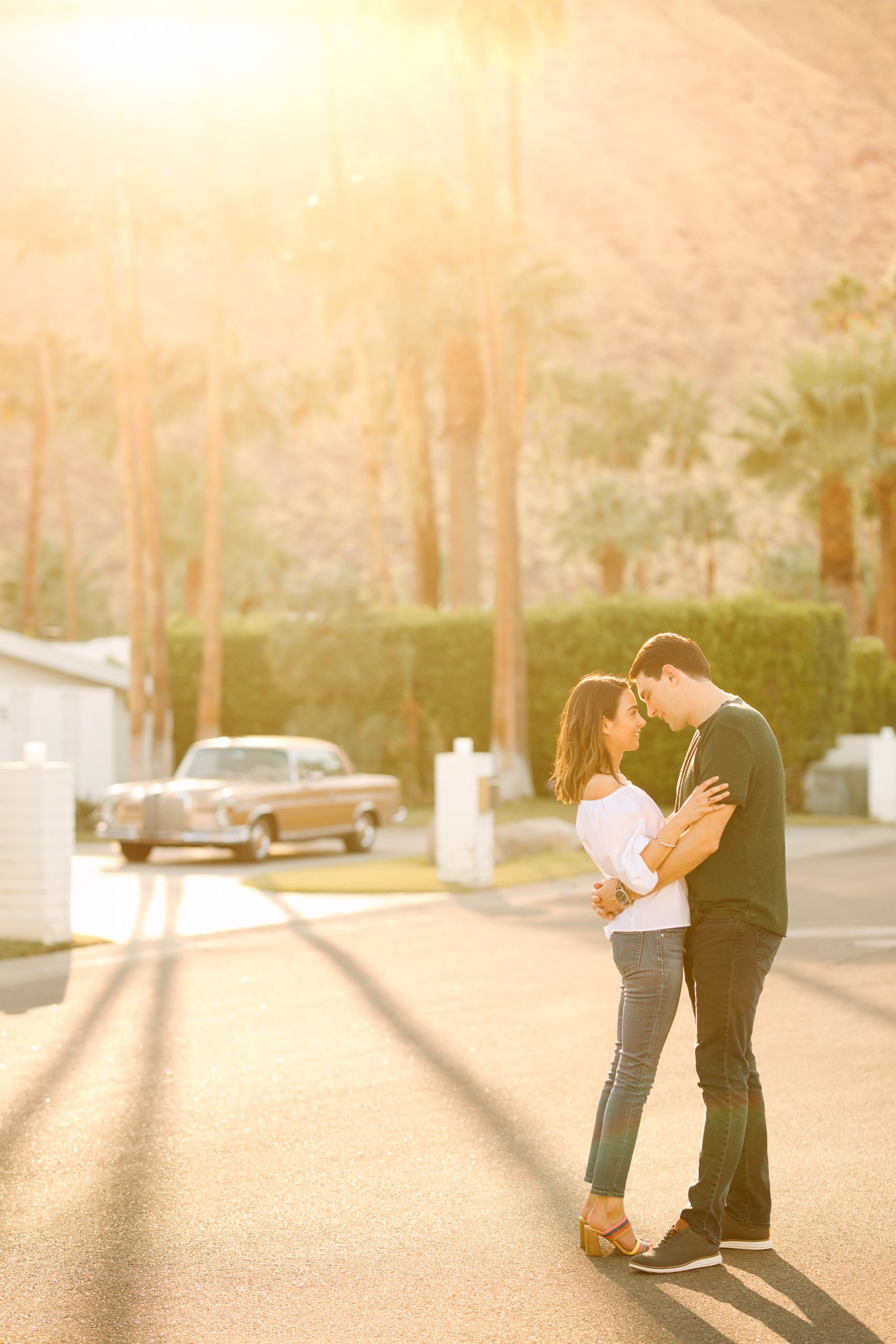 Palm Springs engagement session with vintage car www.marycostaweddings.com