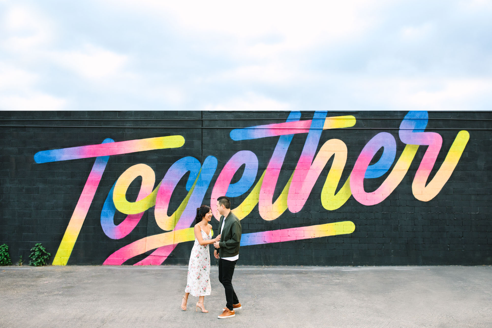 Colorful mural DTLA engagement session www.marycostaweddings.com