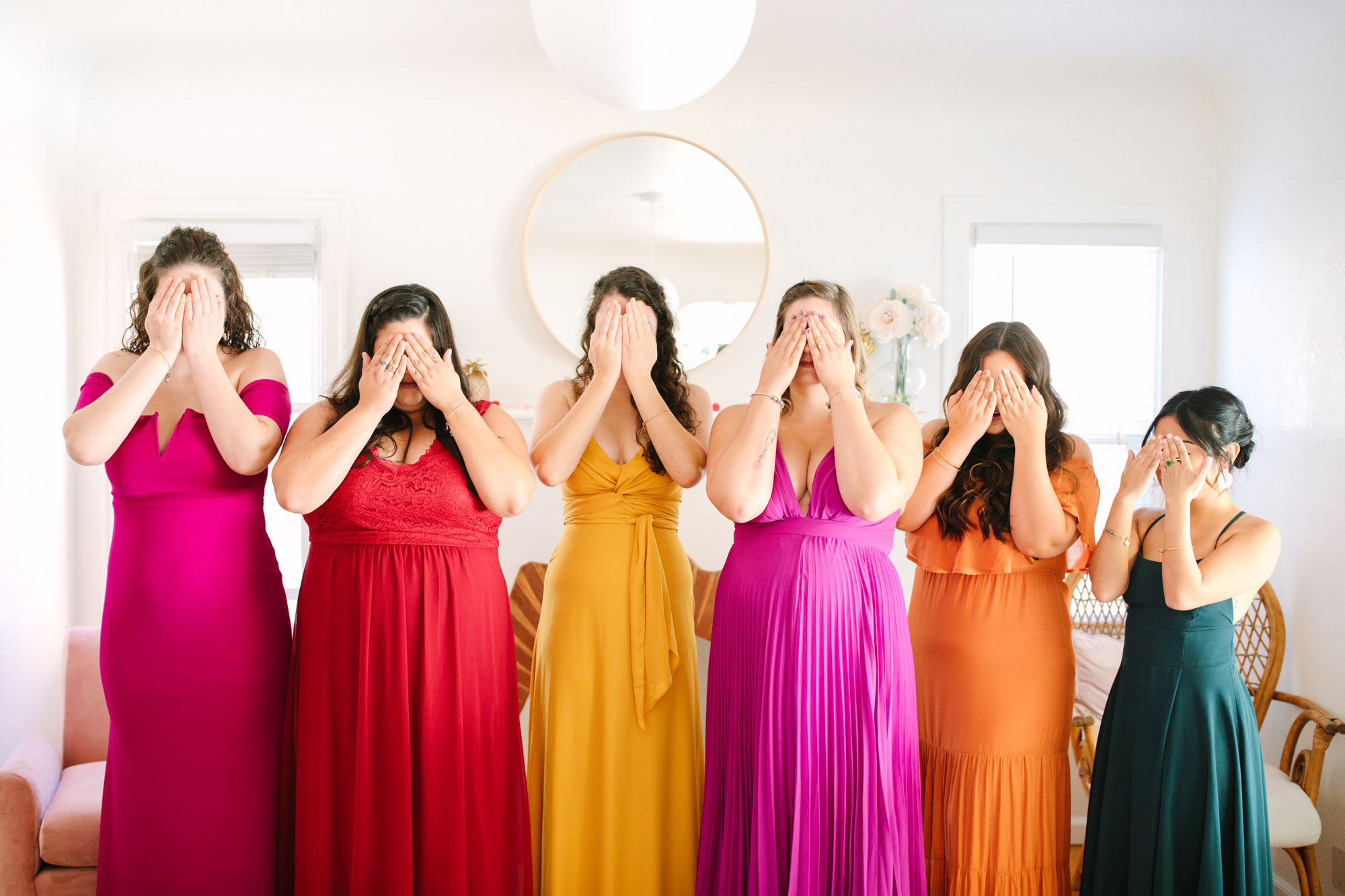 Bride's first look with bridesmaids - www.marycostaweddings.com