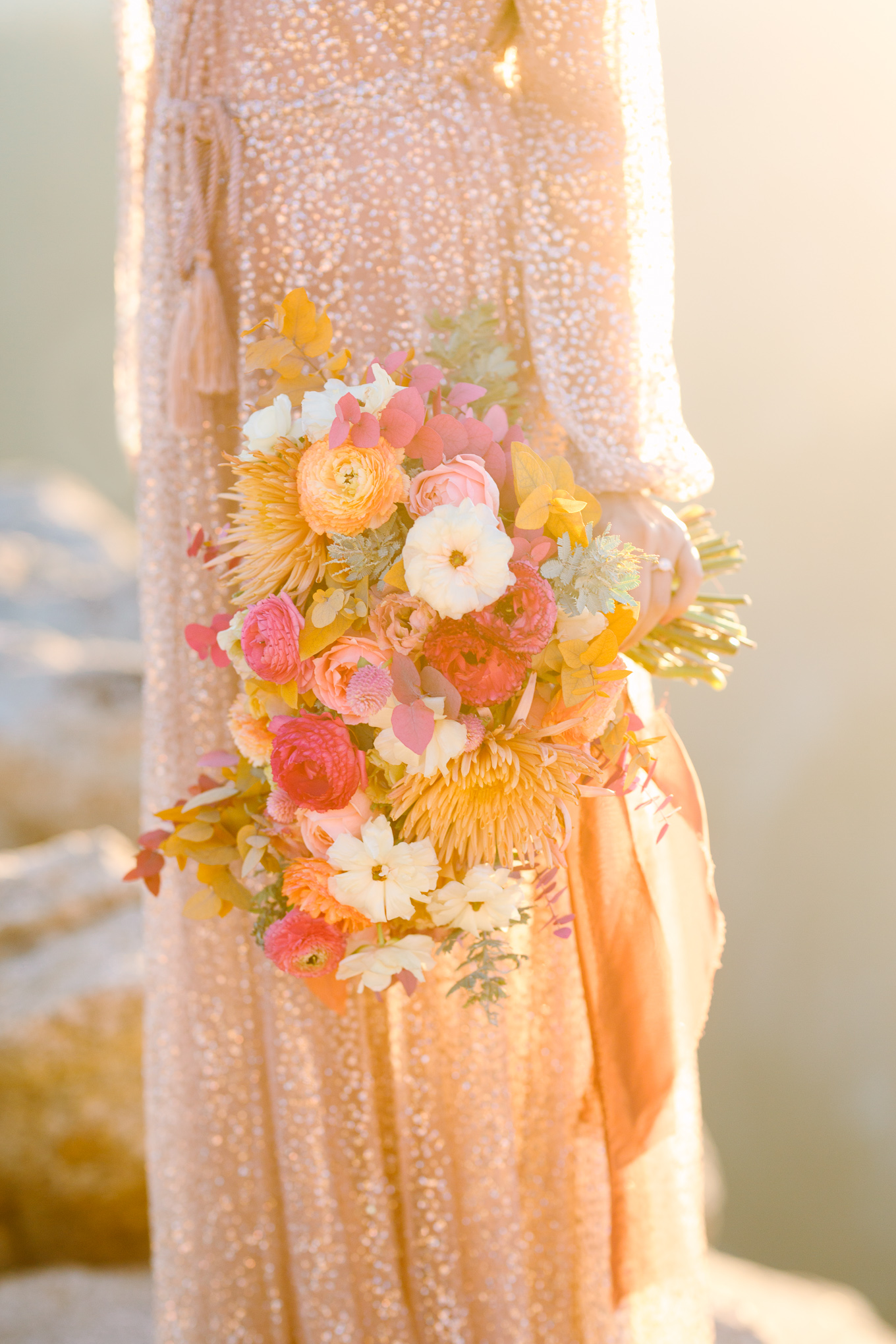 Autumn engagement bouquet in Yosemite National Park | Beautiful bridal bouquet inspiration and advice | Colorful and elevated wedding photography for fun-loving couples in Southern California | #weddingflowers #weddingbouquet #bridebouquet #bouquetideas #uniquebouquet   Source: Mary Costa Photography | Los Angeles