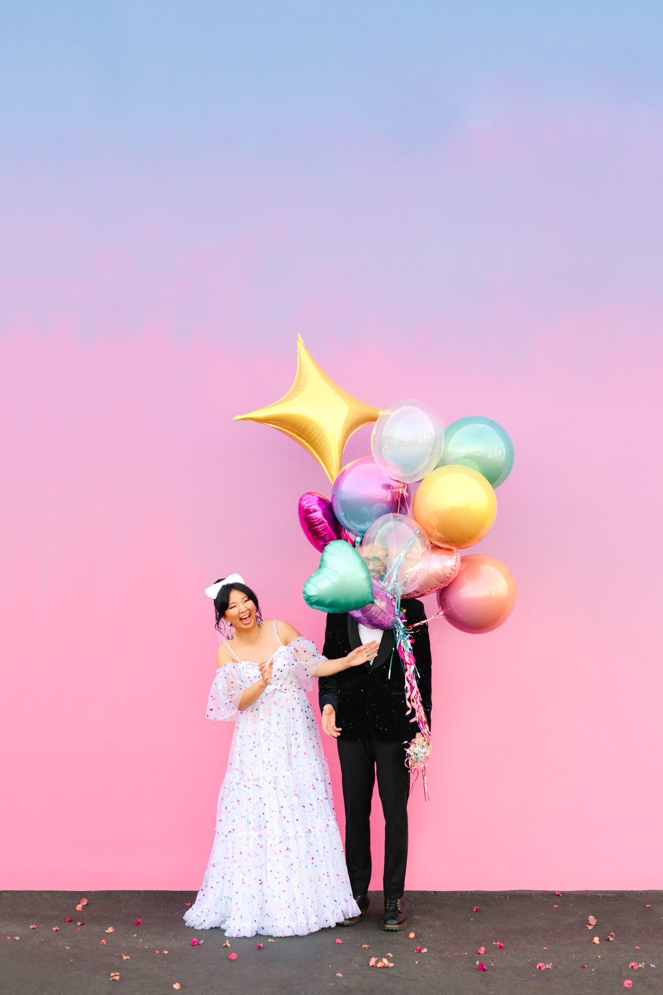 Colorful balloon elopement 