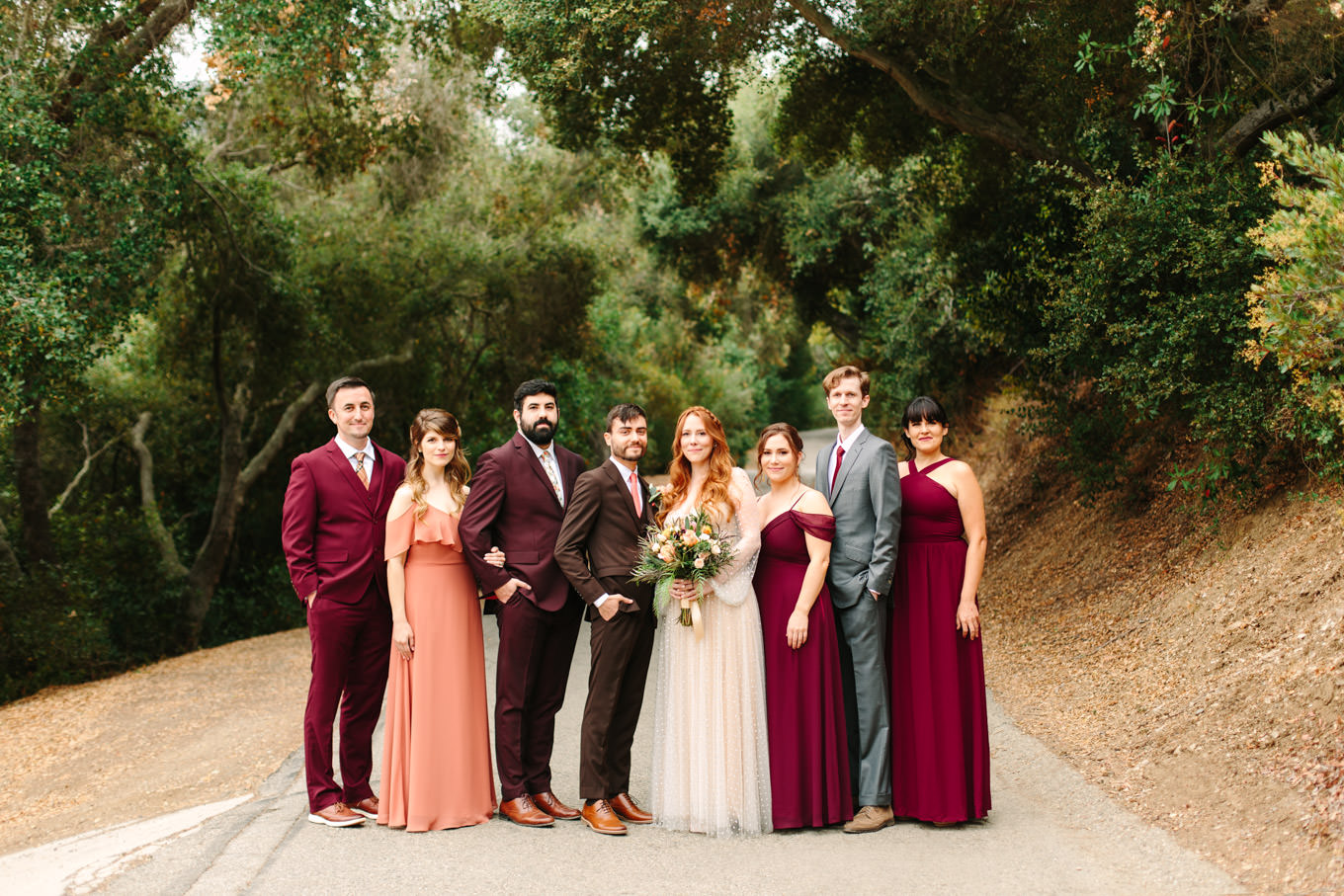 Wedding party at Inn of the Seventh Ray Topanga Canyon wedding Los Angeles Chinatown engagement session | Engagement, elopement, and wedding photography roundup of Mary Costa’s favorite images from 2020 | Colorful and elevated photography for fun-loving couples in Southern California | #2020wedding #elopement #weddingphoto #weddingphotography #microwedding   Source: Mary Costa Photography | Los Angeles