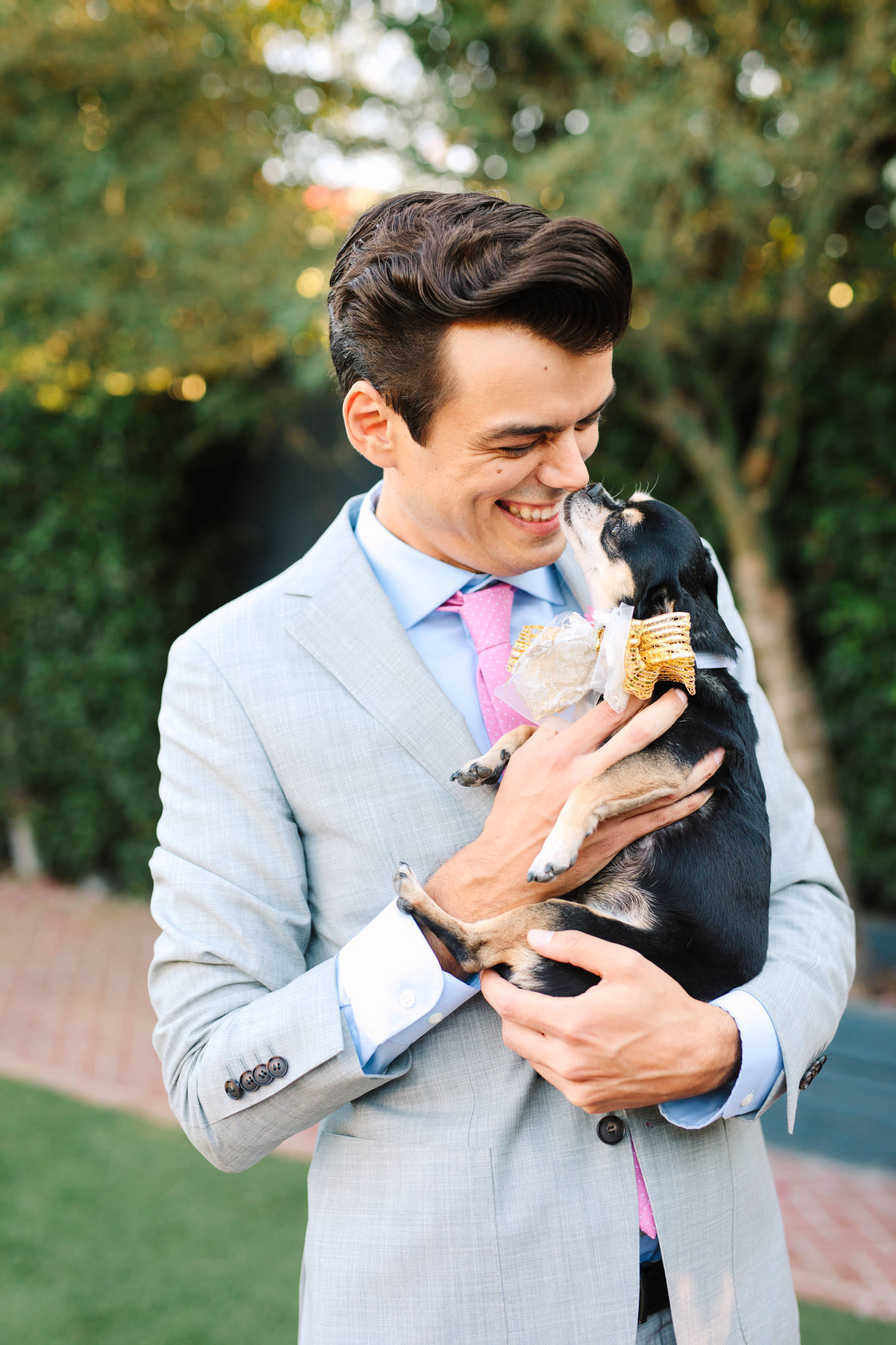 Groom with his puppy at Ruby Street wedding Los Angeles Chinatown engagement session | Engagement, elopement, and wedding photography roundup of Mary Costa’s favorite images from 2020 | Colorful and elevated photography for fun-loving couples in Southern California | #2020wedding #elopement #weddingphoto #weddingphotography #microwedding   Source: Mary Costa Photography | Los Angeles