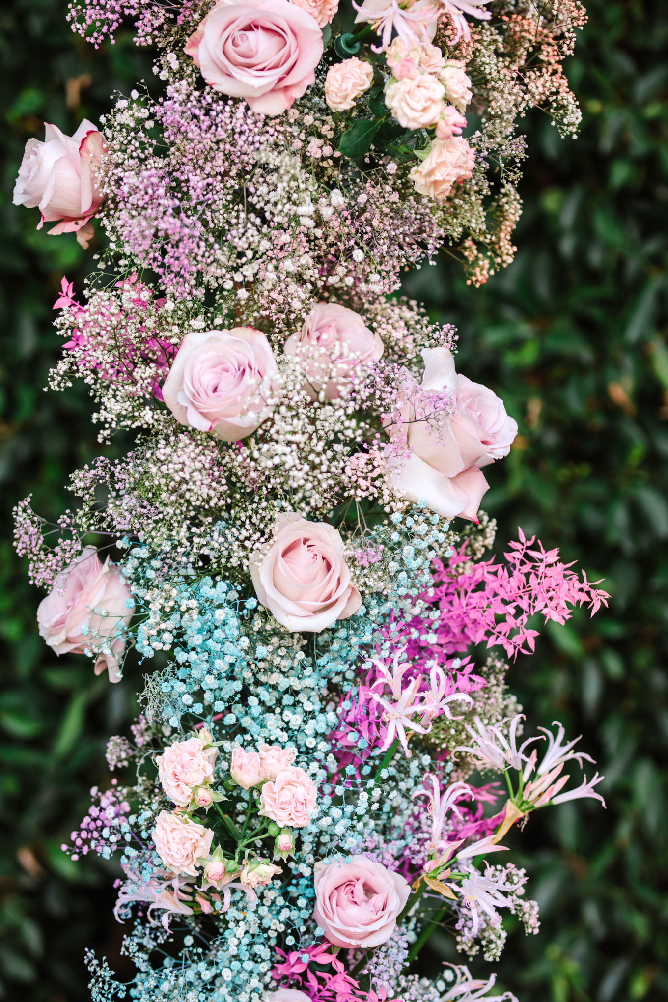 Dried colorful baby breath and roses by Whit Hazen | Colorful pop-up micro wedding at The Ruby Street Los Angeles featured on Green Wedding Shoes | Colorful and elevated photography for fun-loving couples in Southern California | #colorfulwedding #popupwedding #weddingphotography #microwedding Source: Mary Costa Photography | Los Angeles