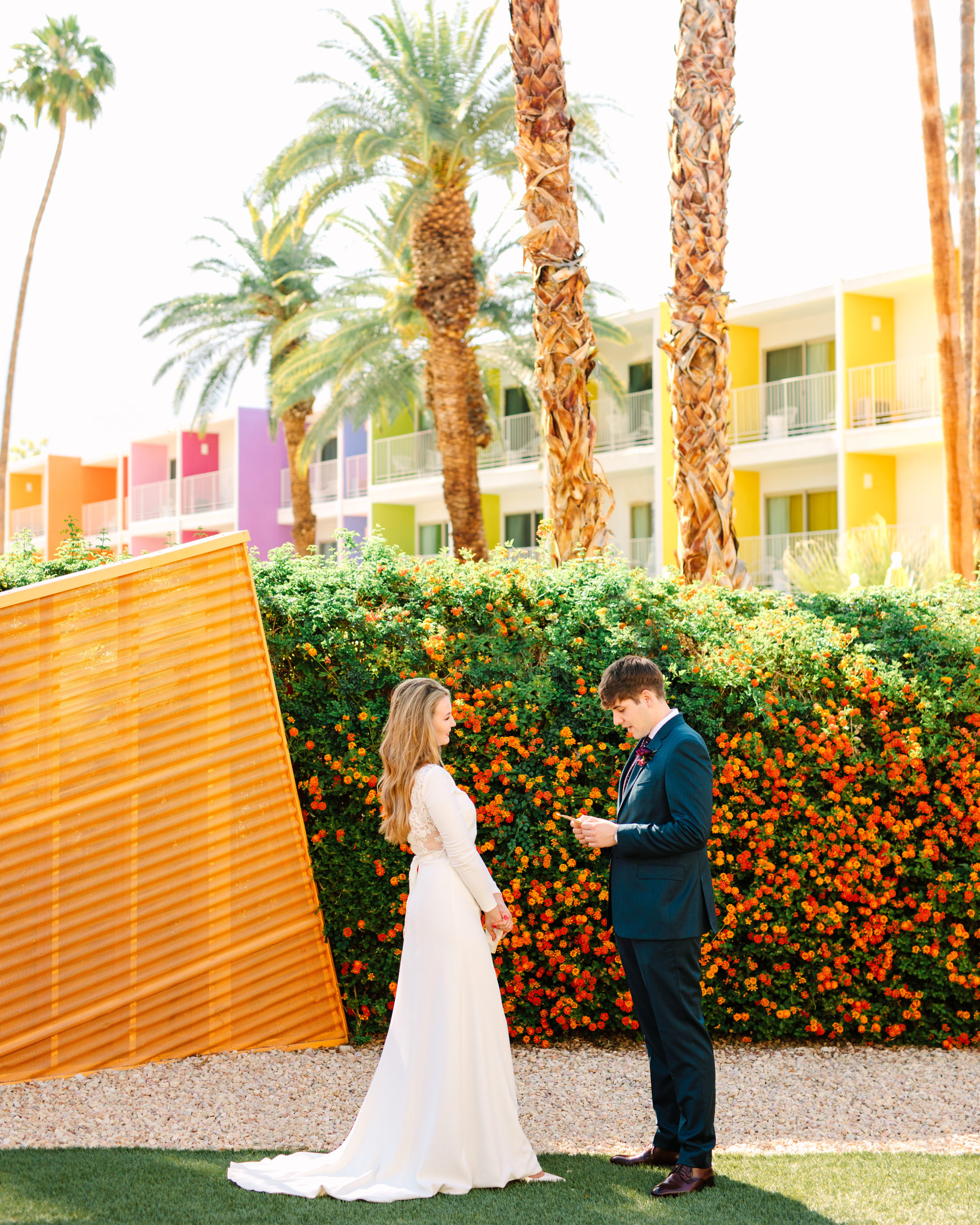 Colorful Palm Springs elopement at Saguaro Hotel by Mary Costa Photography