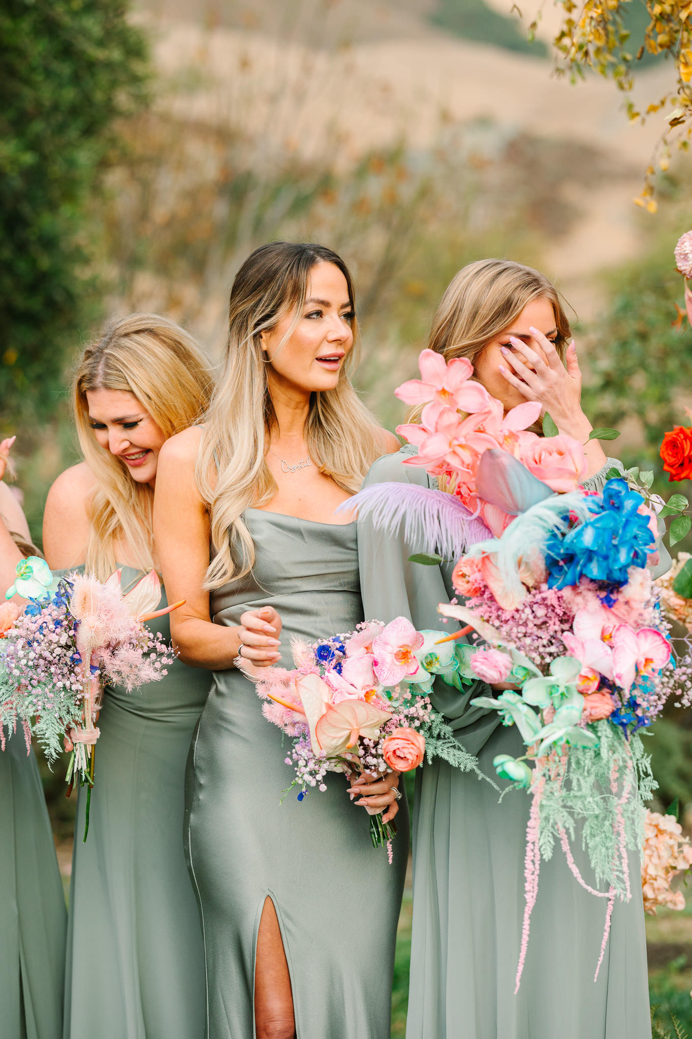 Bridesmaids crying during ceremony | Colorful and quirky wedding at Higuera Ranch in San Luis Obispo | #sanluisobispowedding #californiawedding #higueraranch #madonnainn   Source: Mary Costa Photography | Los Angeles