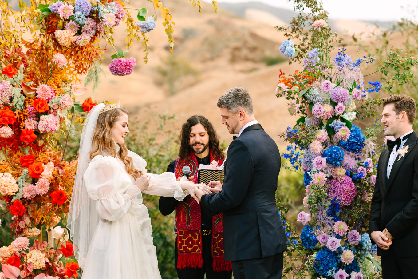 Allison Harvard & Jeremy Burke's floral-filled wedding ceremony | Colorful and quirky wedding at Higuera Ranch in San Luis Obispo | #sanluisobispowedding #californiawedding #higueraranch #madonnainn   
Source: Mary Costa Photography | Los Angeles