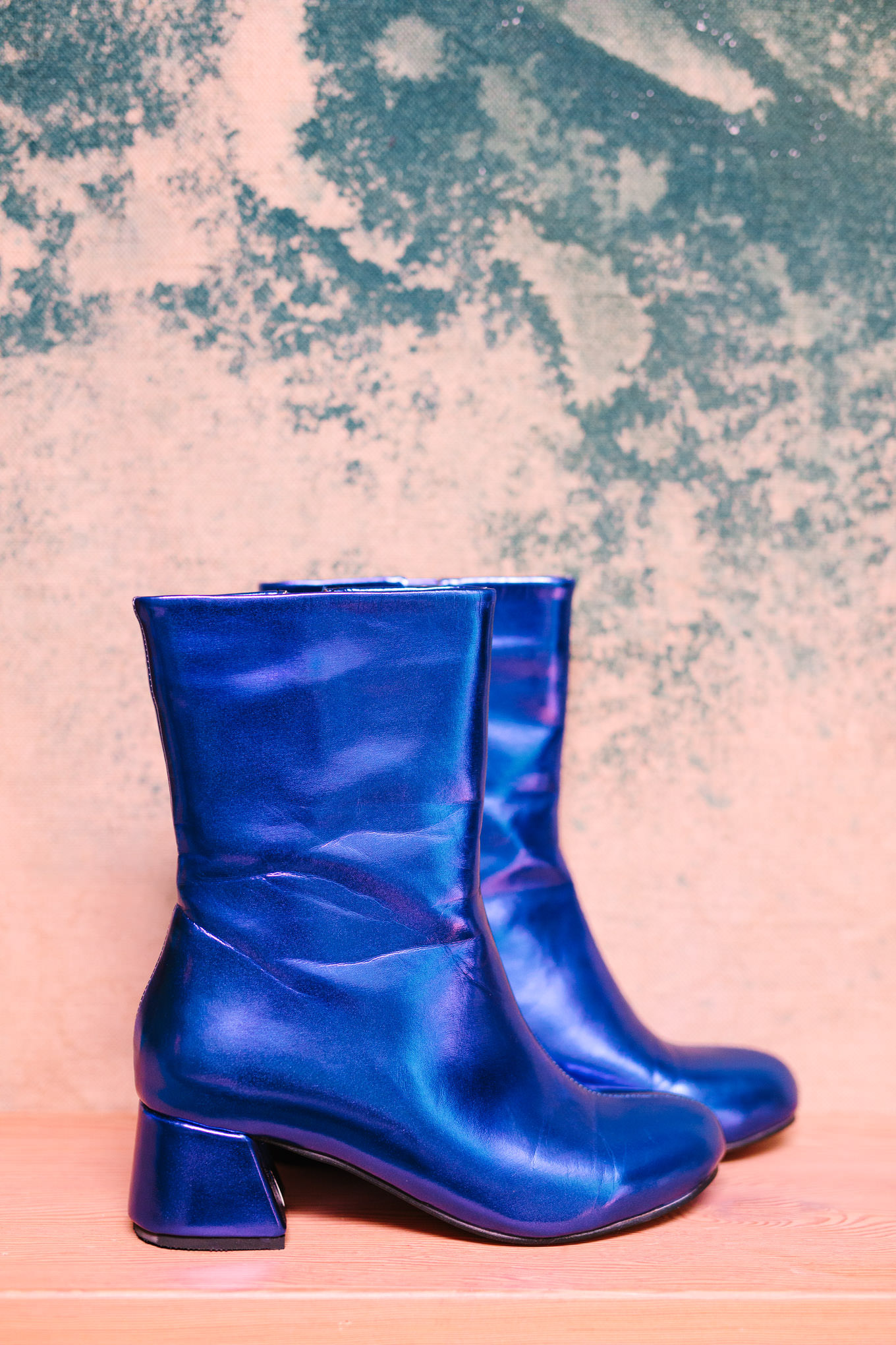 Blue bridal boots | Colorful Downtown Los Angeles Valentine Wedding | Los Angeles wedding photographer | #losangeleswedding #colorfulwedding #DTLA #valentinedtla   Source: Mary Costa Photography | Los Angeles